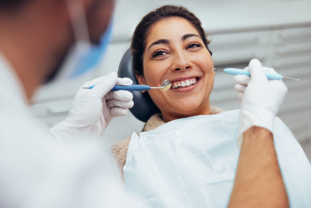 A woman at the dentist